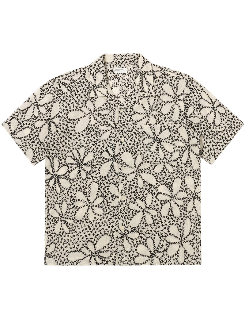 Universal Works Kantha Flower Road Shirt Ecru, Black
