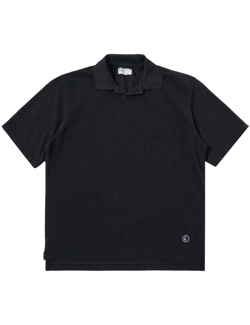 Universal Works Vacation Polo Shirt Piquet Black Front