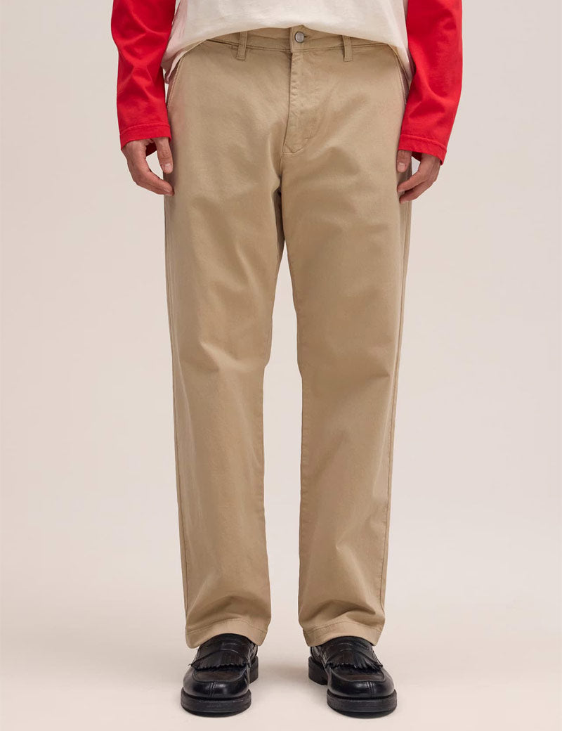 NN07 Aden Straight Leg Regular Fit Chino Trousers Khaki Beige On Model Front