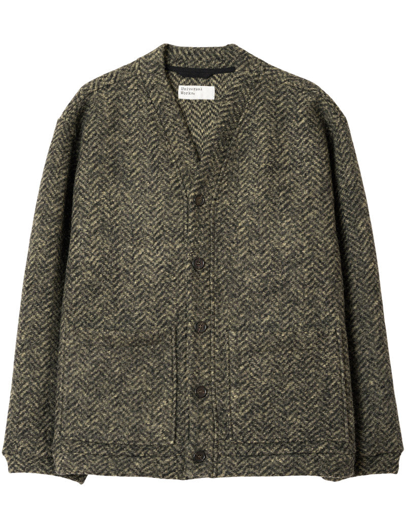 Universal Works Advance Cardigan Raven Fleece Olive