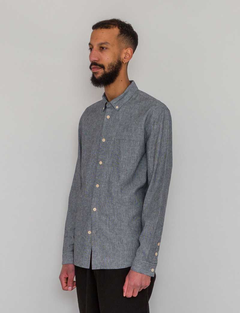 FOLK RELAXED FIT SHIRT BLACK MICRO STRIPE