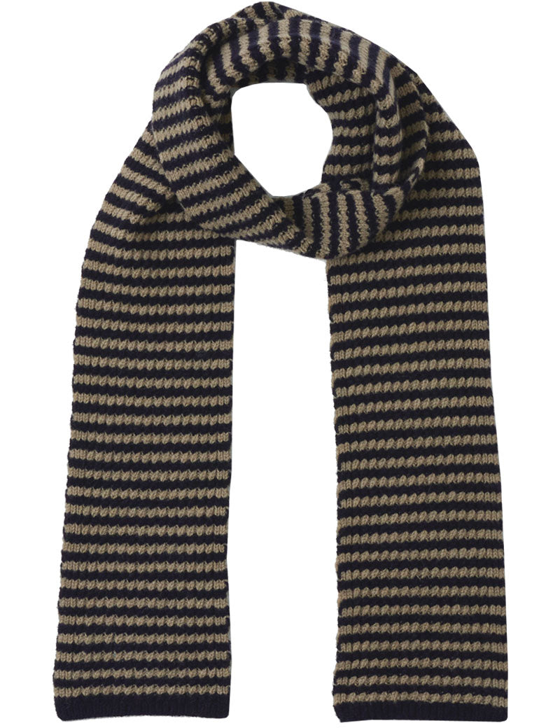TOAST Micro Cable Striped Wool Scarf Navy Putty
