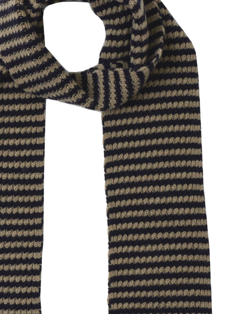 TOAST Micro Cable Striped Wool Scarf Navy Putty