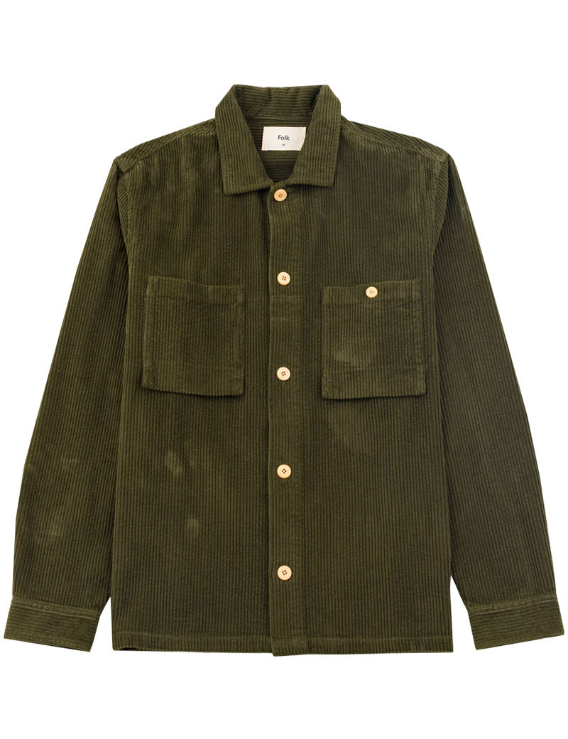 Folk Patch Overshirt Olive Chunky Cord