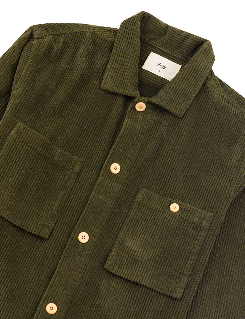 Folk Patch Overshirt Olive Chunky Cord