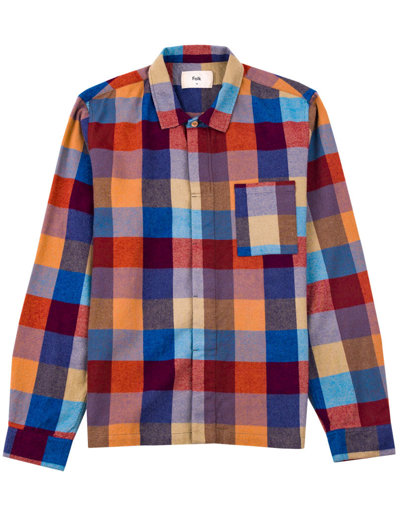 Folk Patch Overshirt Crimson Blue Mix