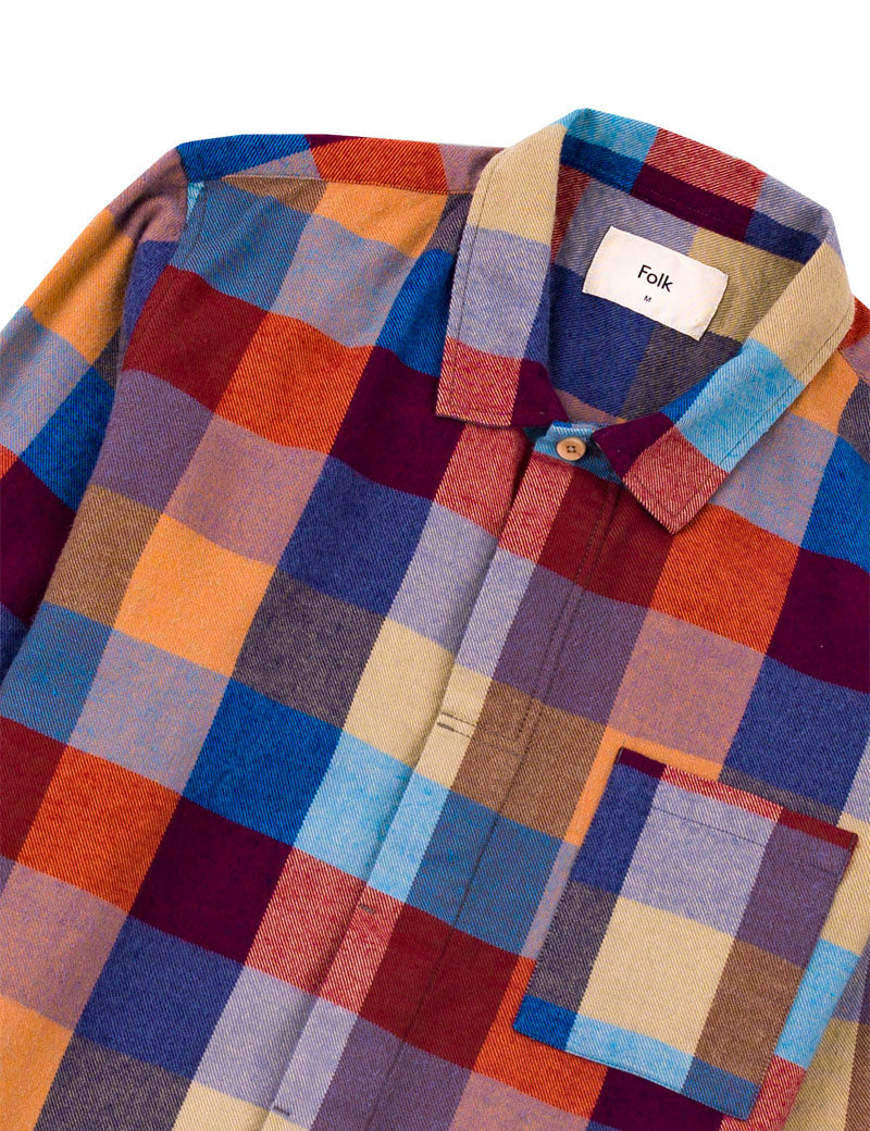 Folk Patch Overshirt Crimson Blue Mix