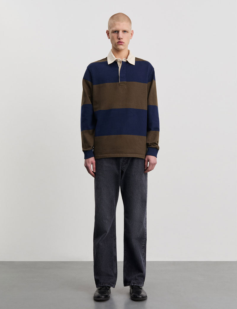 Another Aspect Another Rugby Polo 1.0 Navy Brown Stripe