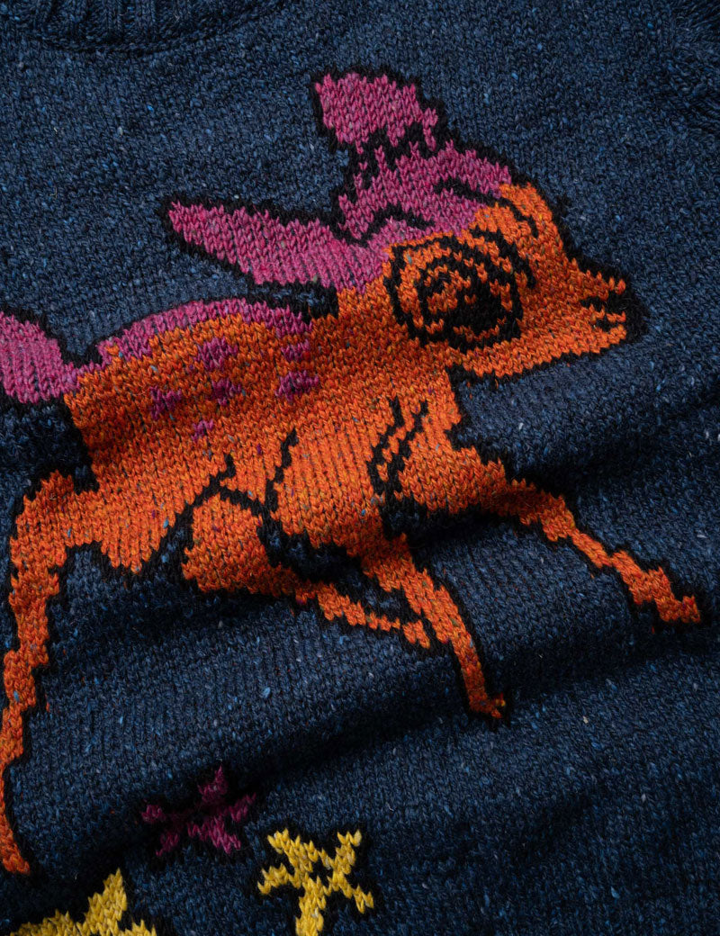 Howlin' Acid Deer With Flowers Jumper Blue