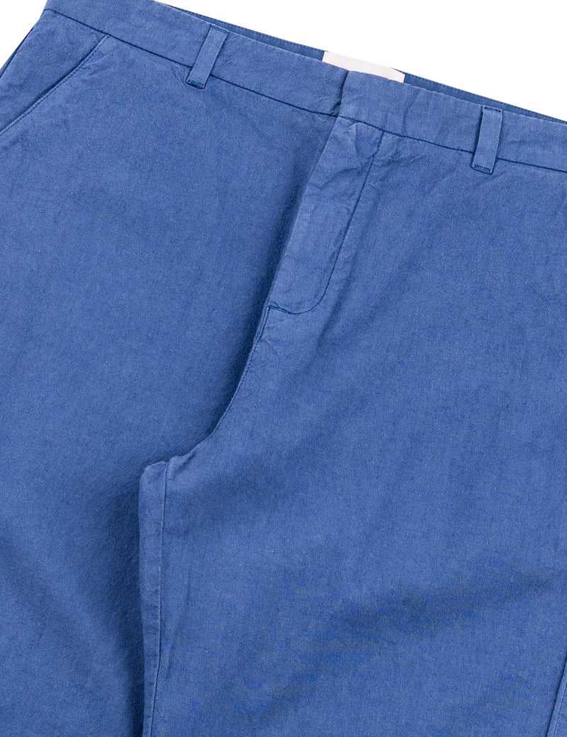 Folk Fixed Waistband Cotton Linen Trouser Woad Waistband Detail