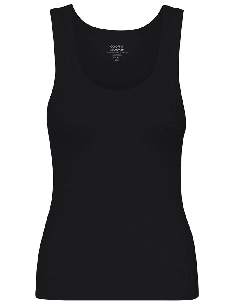 Colorful Standard Womens Organic Rib Tank Top Deep Black