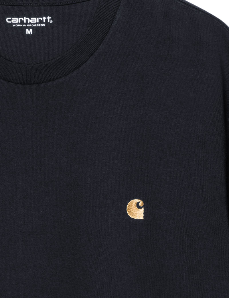 Carhartt Wip Chase Short Sleeve T-Shirt Dark Navy Gold Embroidered Logo