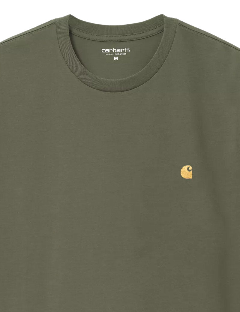 Carhartt Wip Chase Short Sleeve T-Shirt Leaf Gold Embroidered Logo