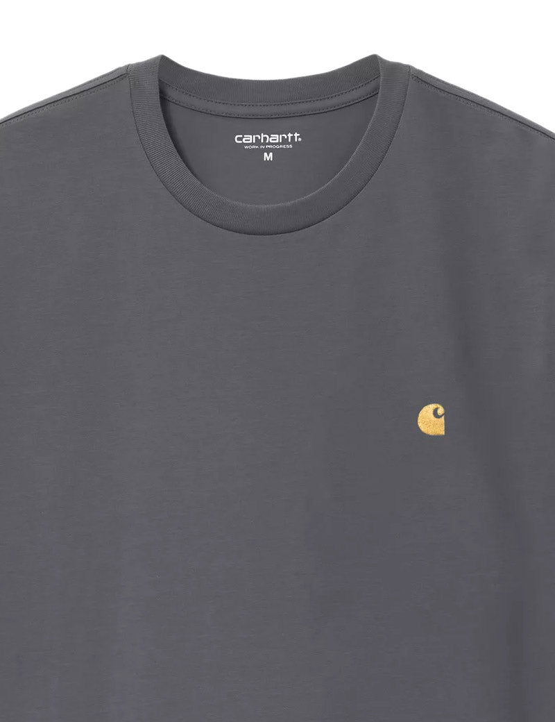 Carhartt Wip Chase Short Sleeve T-Shirt Styx Gold Embroidered Logo