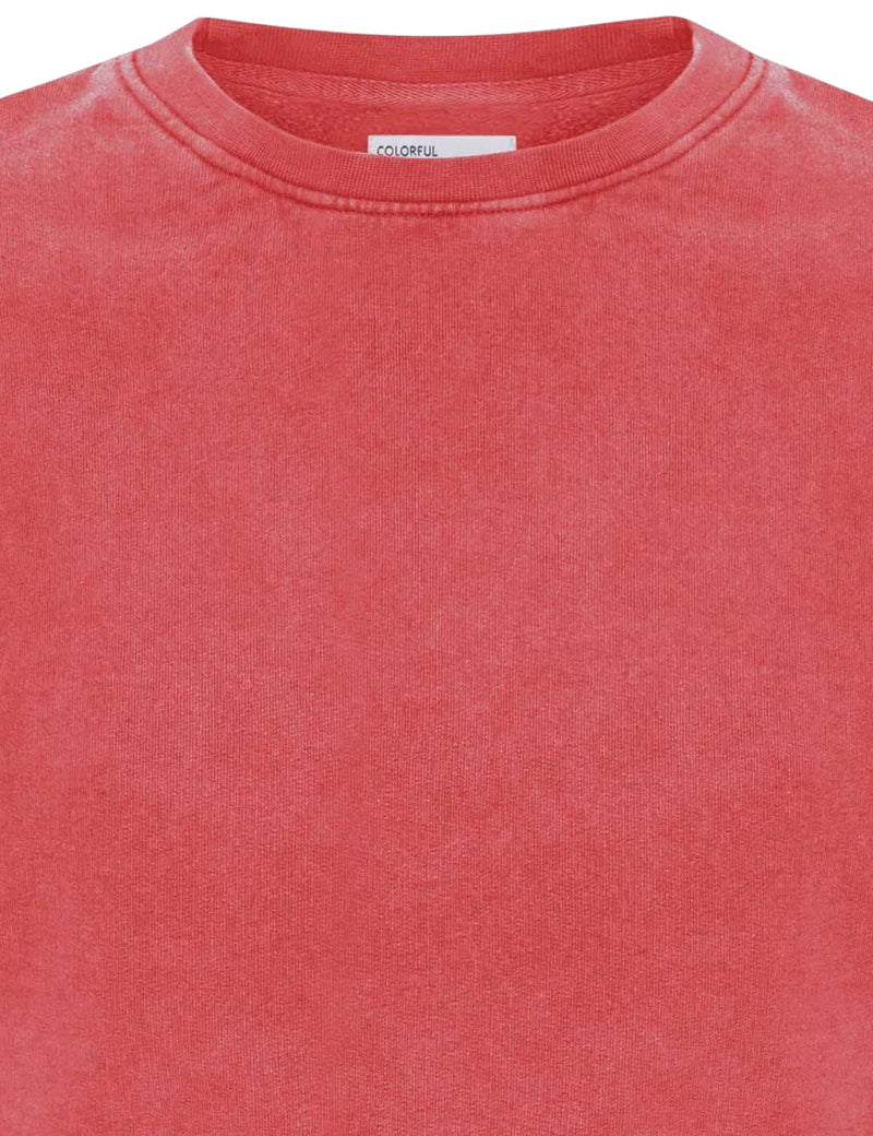 Colorful Standard Classic Organic Crew Sweatshirt Faded Red Collar Detail