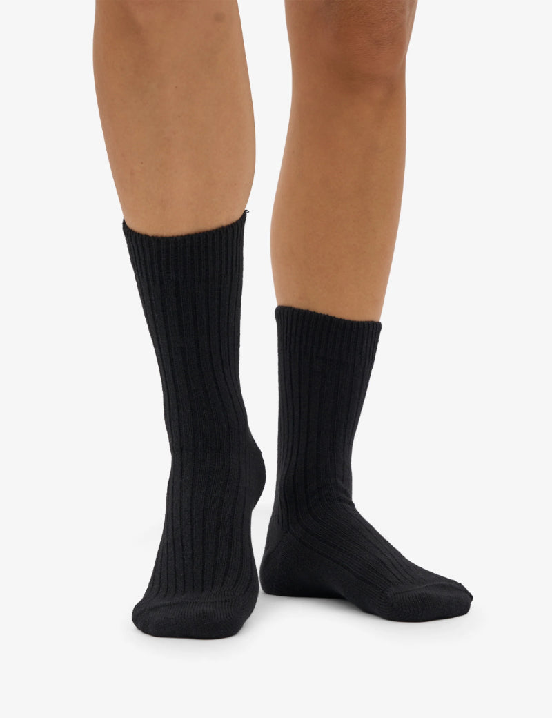 Colorful Standard Merino Wool Blend Socks Deep Black On Model
