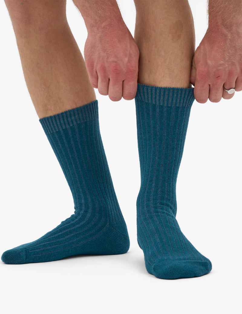 Colorful Standard Merino Wool Blend Socks Ocean Green On Model
