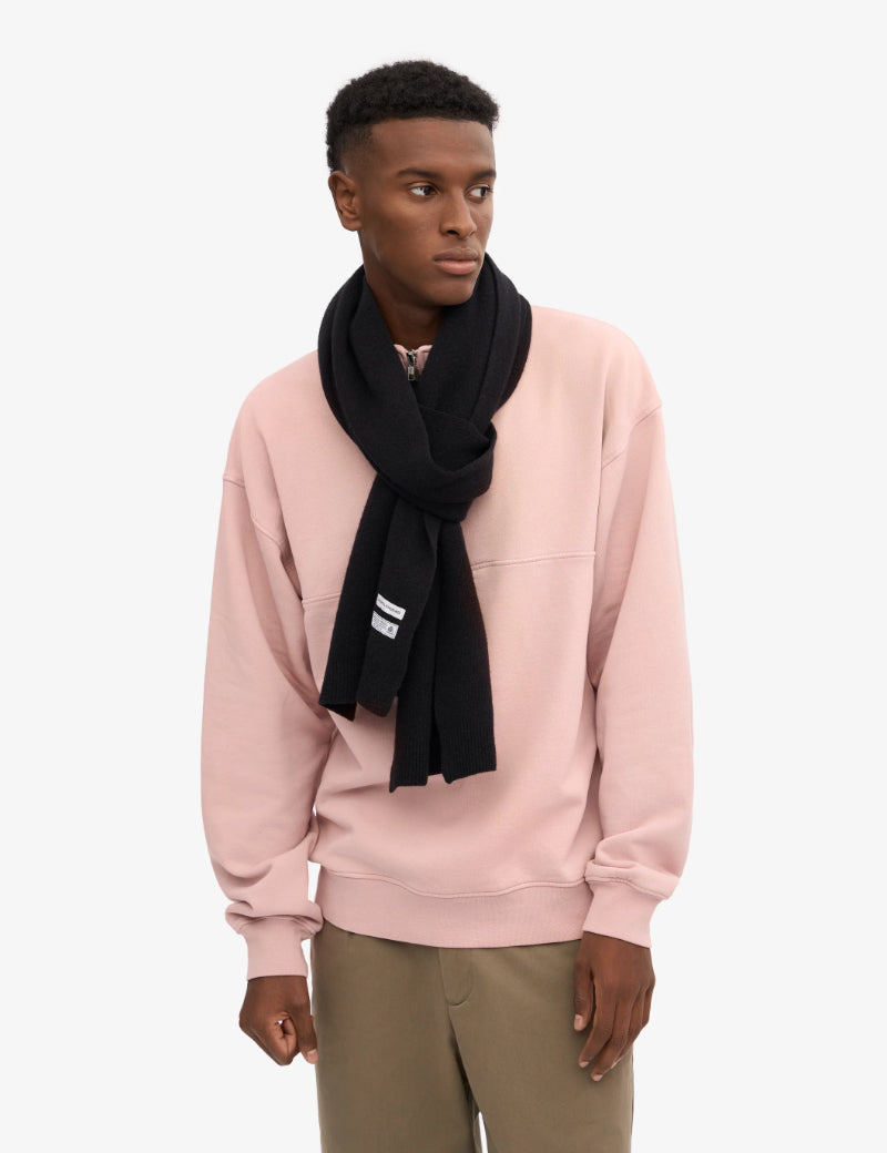 Colorful Standard Merino Wool Scarf Deep Black On Model