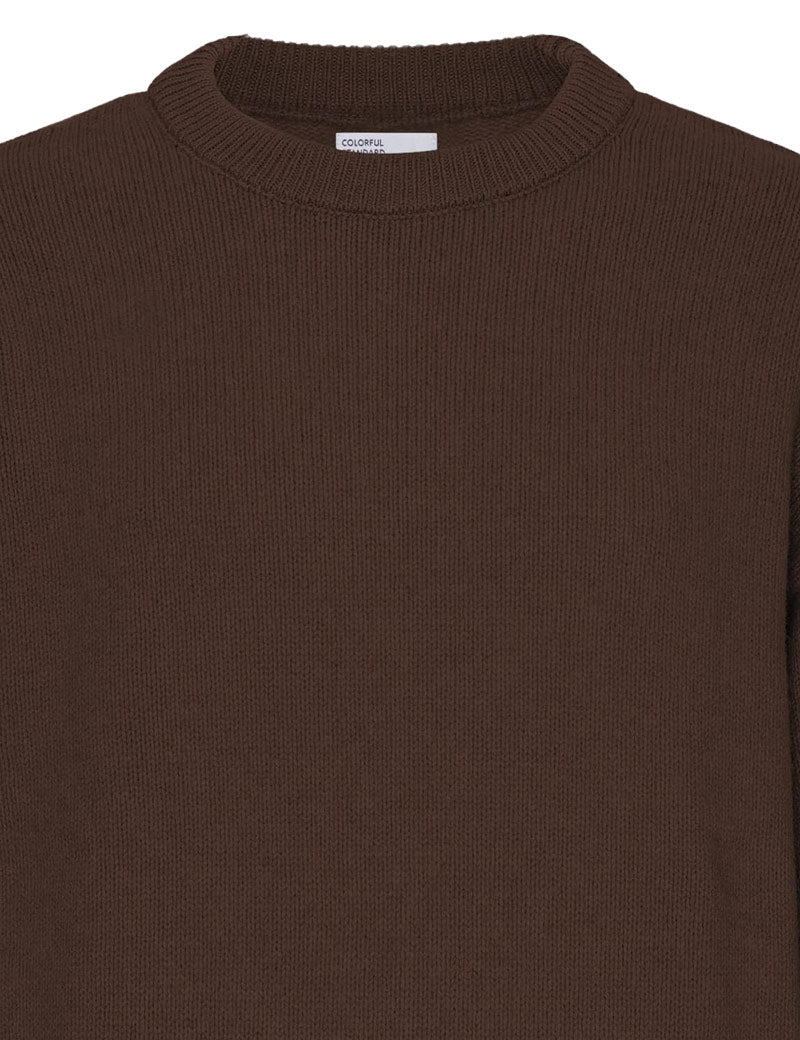 Colorful Standard Oversized Merino Wool Crew Jumper Coffee Brown Collar Knit