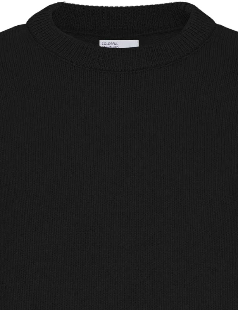 Colorful Standard Oversized Merino Wool Crew Jumper Deep Black Collar Knit
