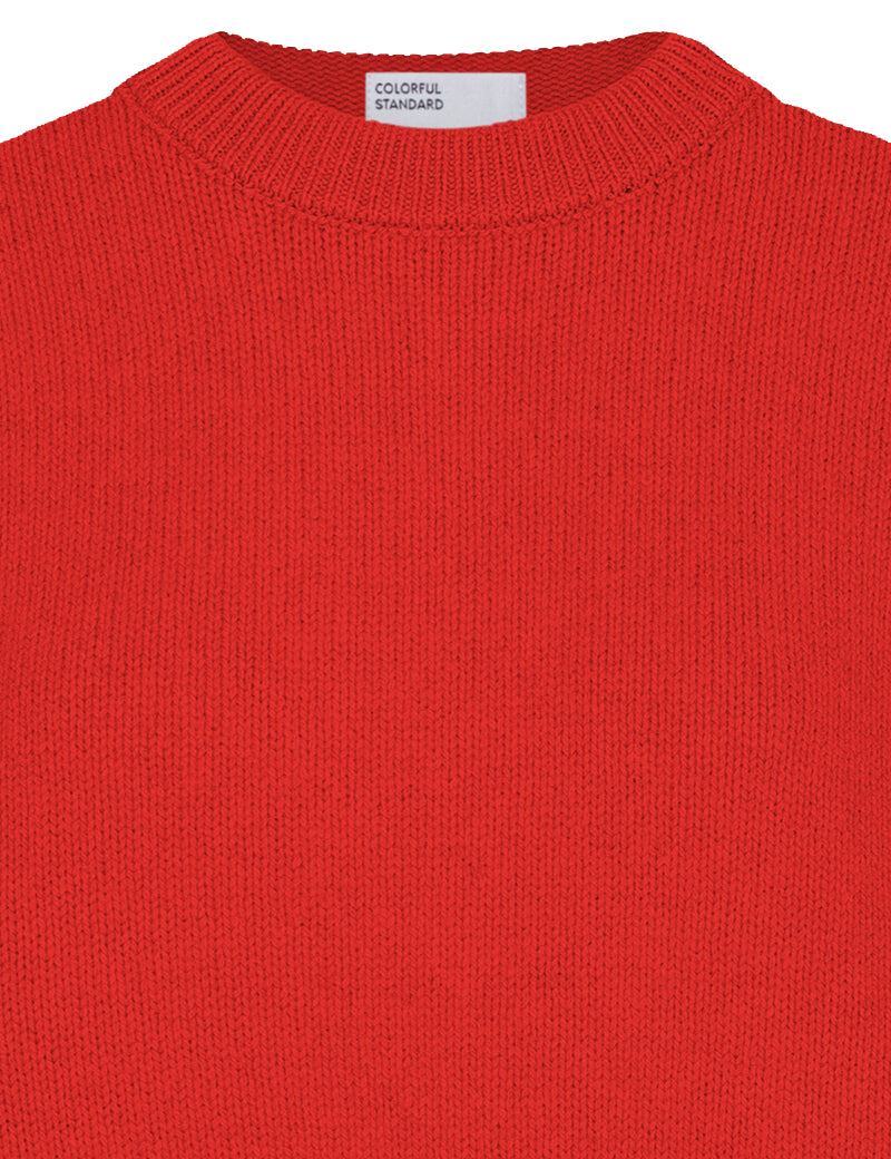 Colorful Standard Oversized Merino Wool Crew Jumper Red Tangerine Collar