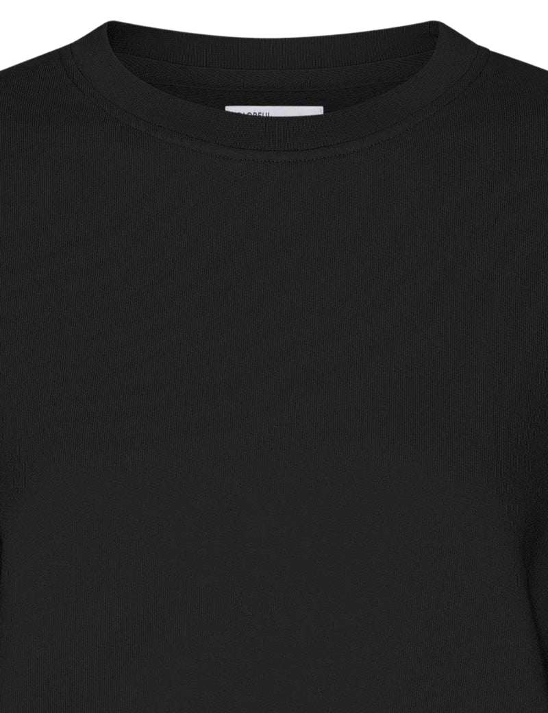 Colorful Standard Womens Classic Organic Crew Sweatshirt Deep Black Collar Detail