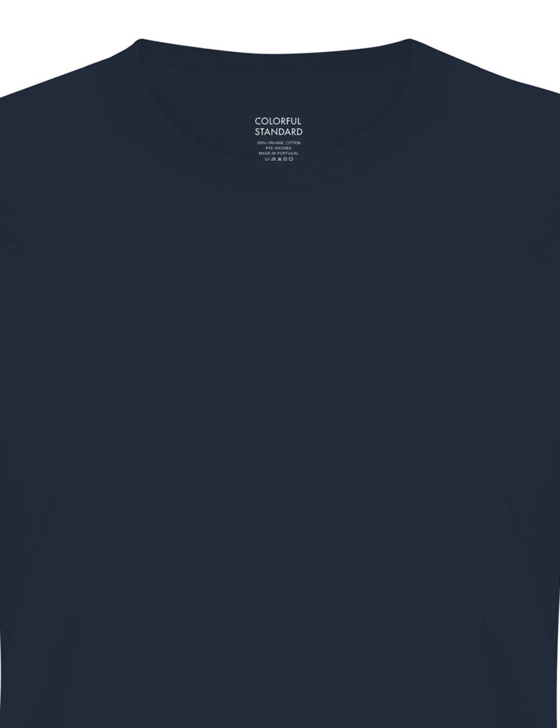 Colorful Standard Womens Light Organic Tee Navy Blue Collar Detail