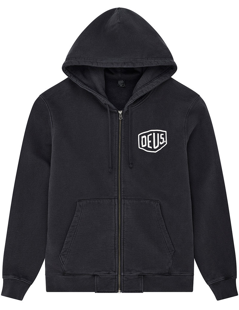 Deus Ex Machina Shield Garment Dyed Zip Hoodie Black