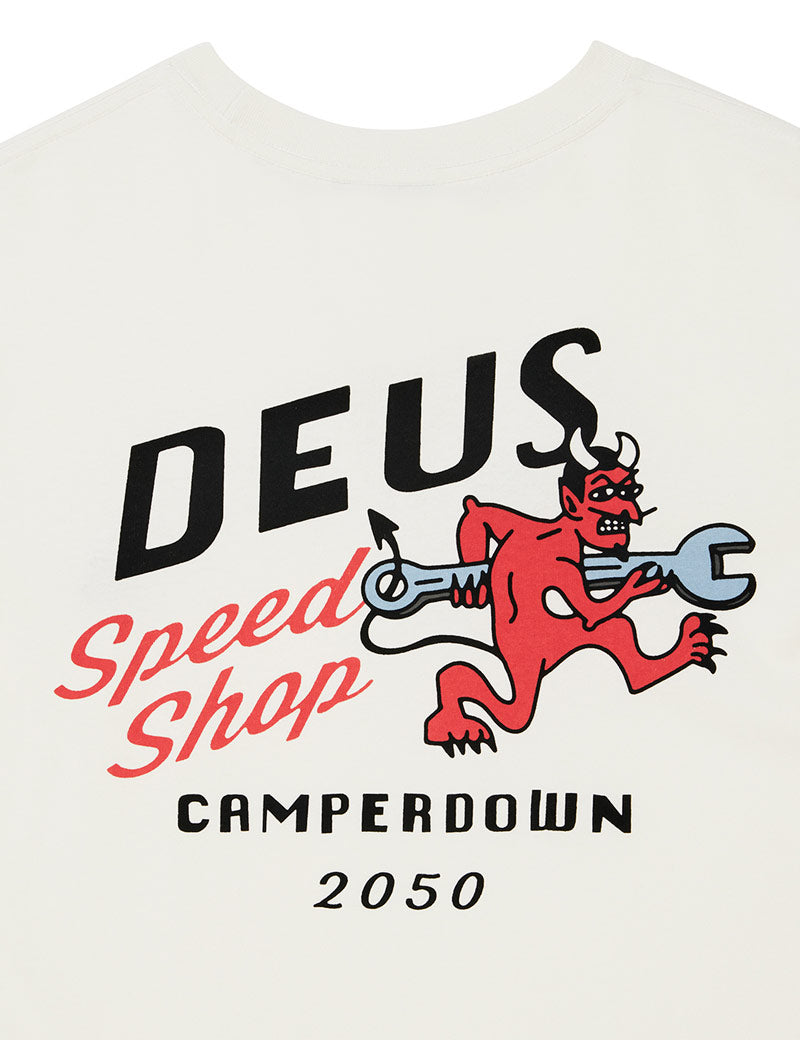 Deus Ex Machina Dogleg Tee Dirty White Back Print Detail