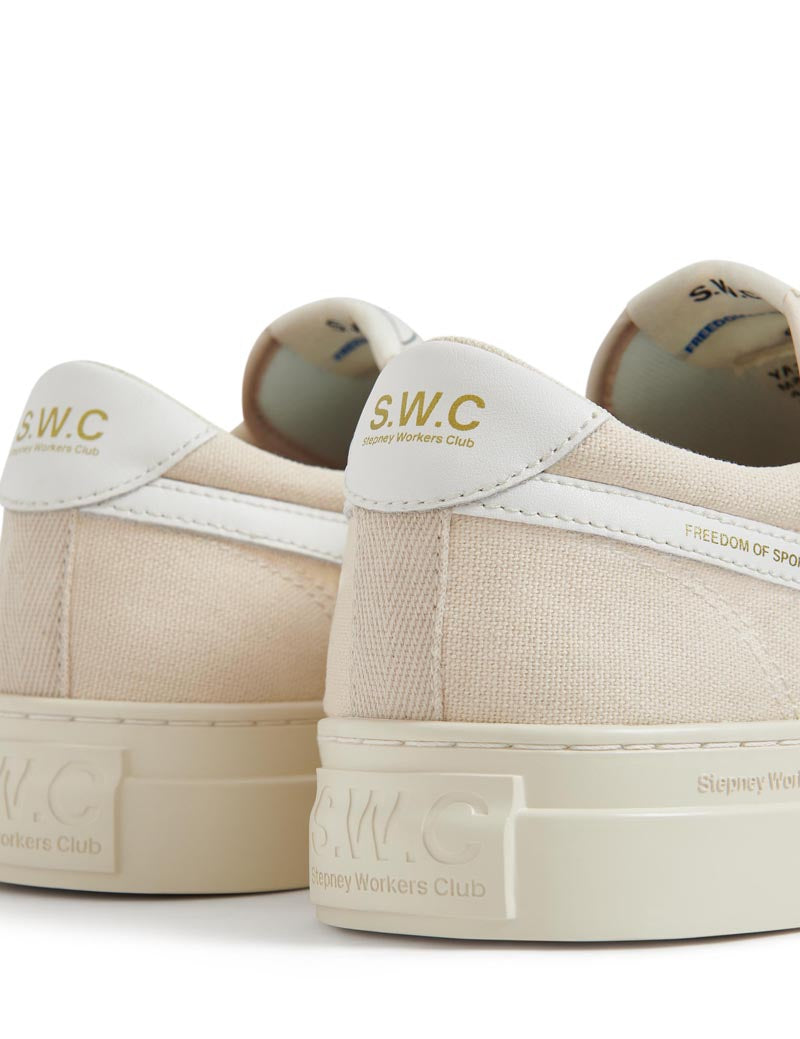 Stepney Worker Club Dellow S-Strike Cup Canvas Trainers Ecru, White Heel View