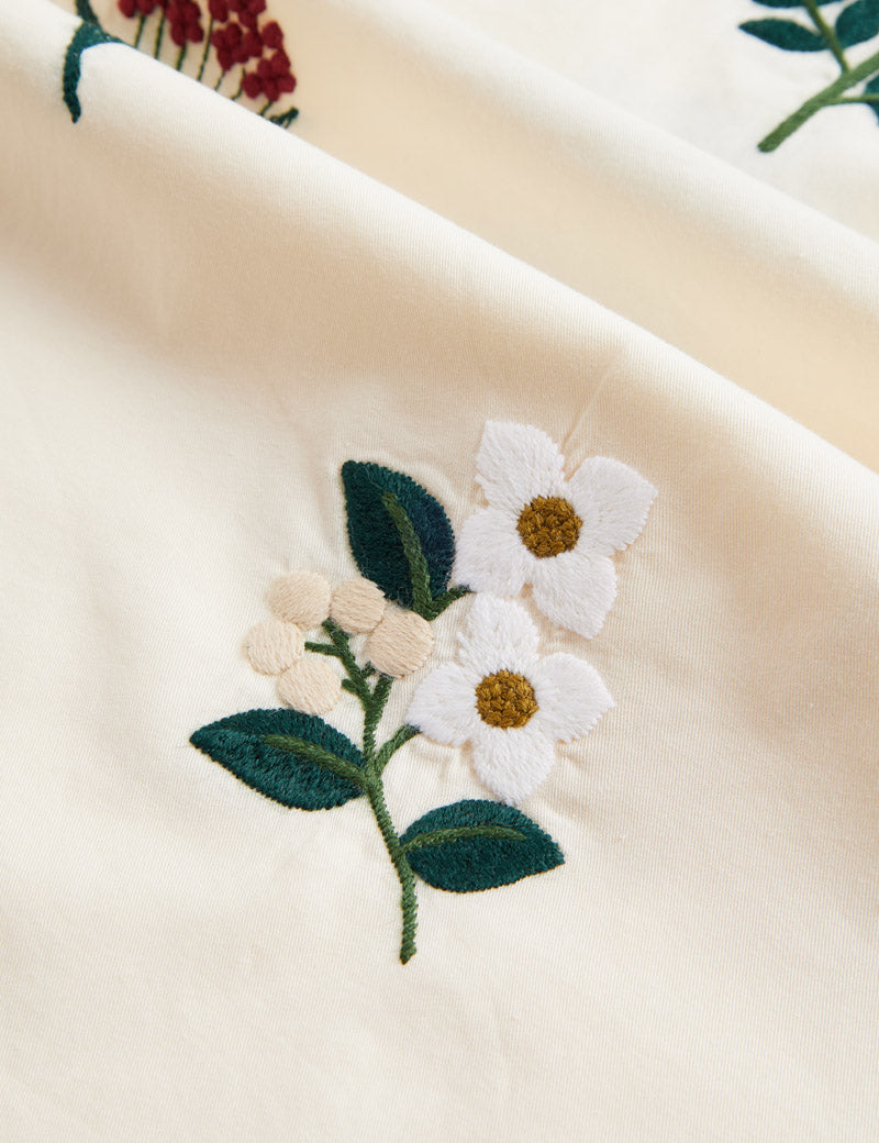 Portuguese Flannel Embroidery Flowers Shirt Floral Detail