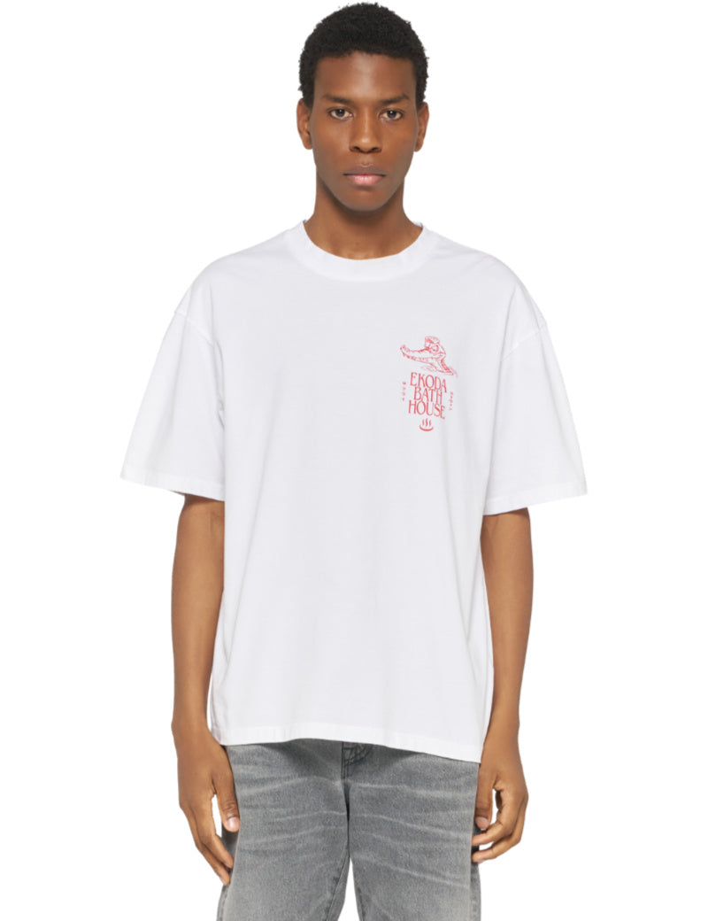 Edwin Ekoda Bath House T-Shirt White On Model Front