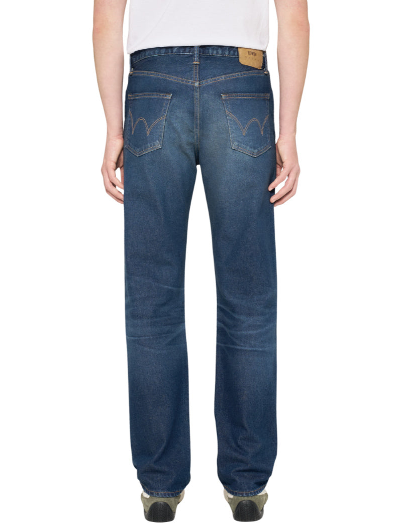 Edwin Regular Straight Jeans Blue Dark Used On Model Back