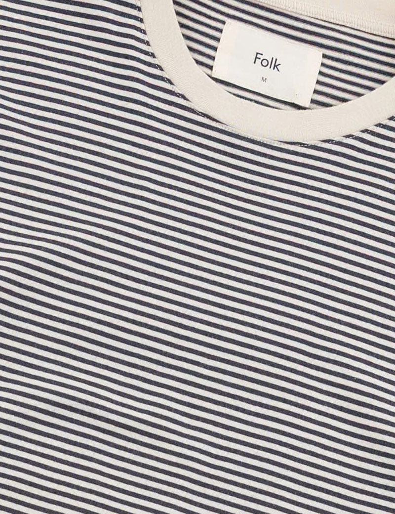 Folk 1X1 Stripe T-Shirt Soft Black Collar Detail