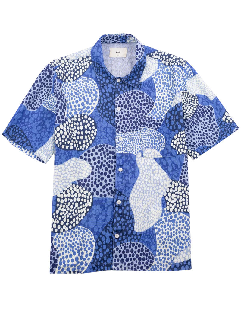 Folk Gabe Shirt Dot Print Blue Mono
