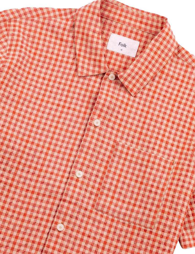 Folk Gabe Shirt Red Oxide Textured Check Collar Detail