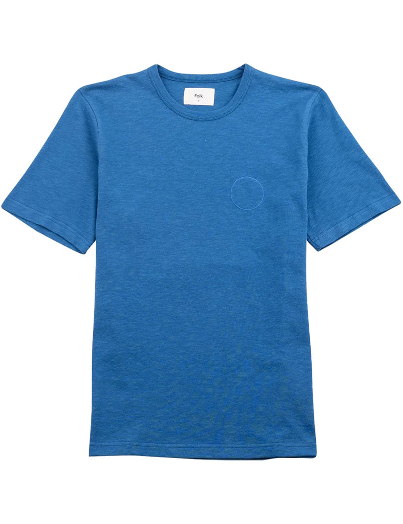 Folk Slub Embroidered T-Shirt Soft Blue