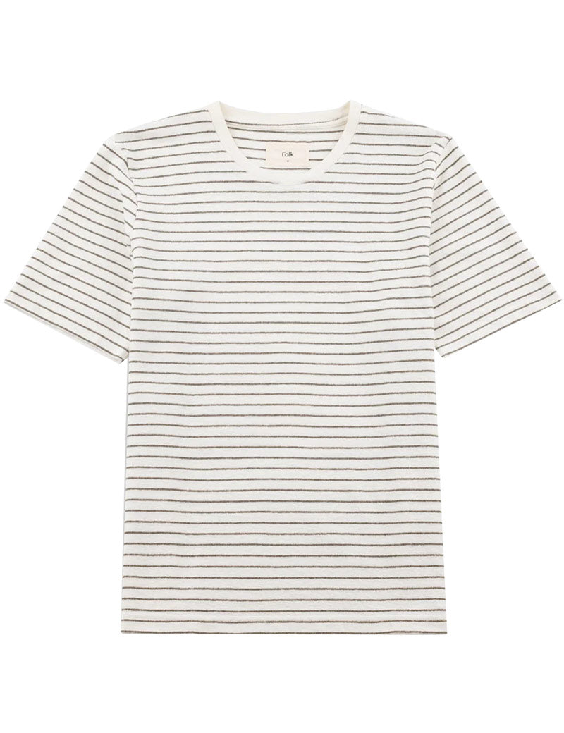 Folk Short Sleeve Textured Stripe T-Shirt Ecru Olive