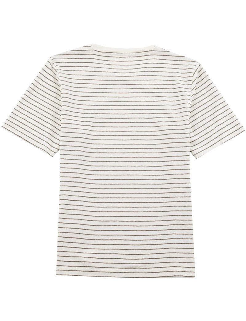 Folk Short Sleeve Textured Stripe T-Shirt Ecru Olive Back View