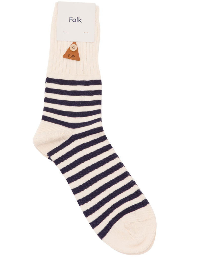 Folk Stripe Socks Ecru Navy Stripe