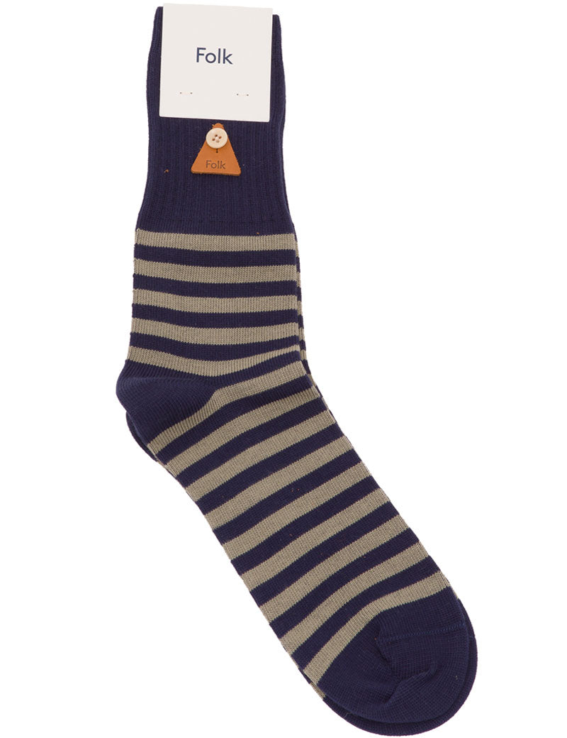 Folk Stripe Socks Navy Sage Stripe