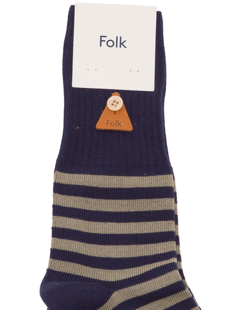 Folk Stripe Socks Navy Sage Stripe