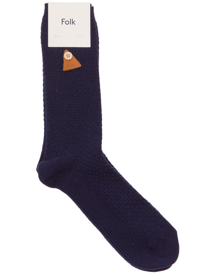 Folk Waffle Socks Navy