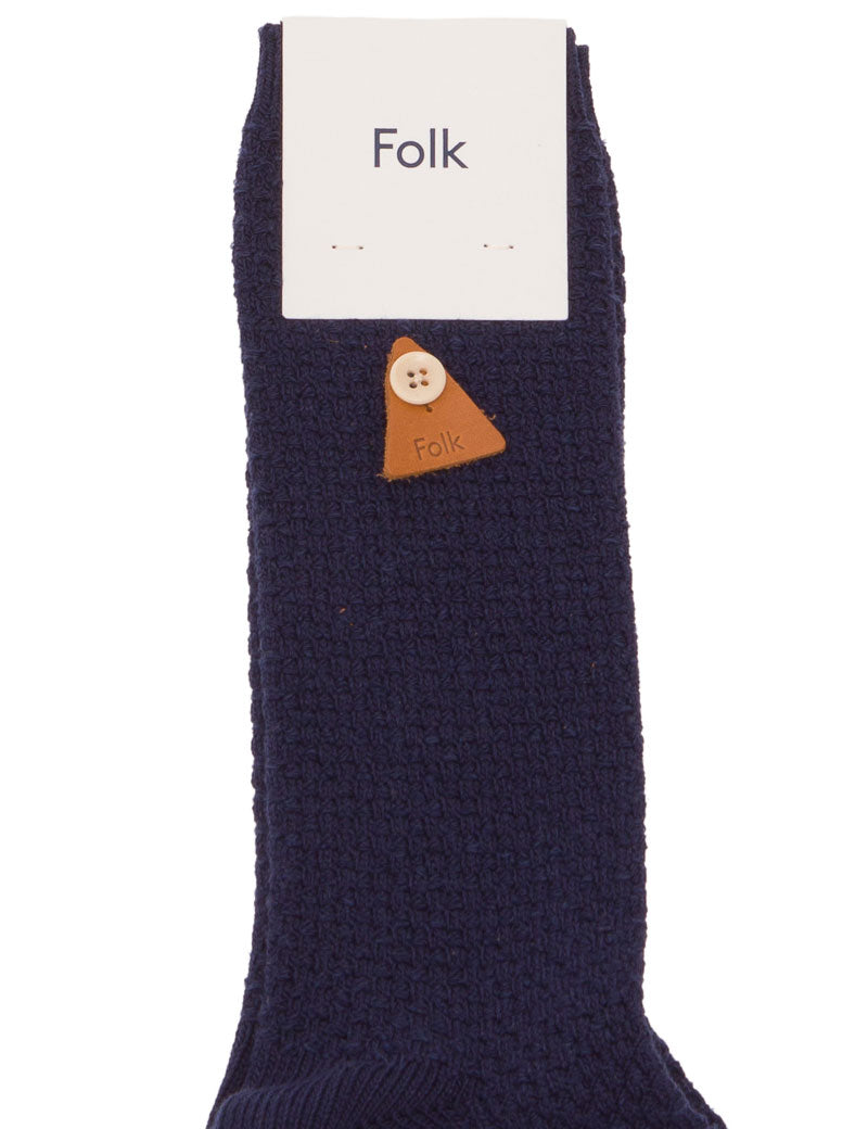 Folk Waffle Socks Navy