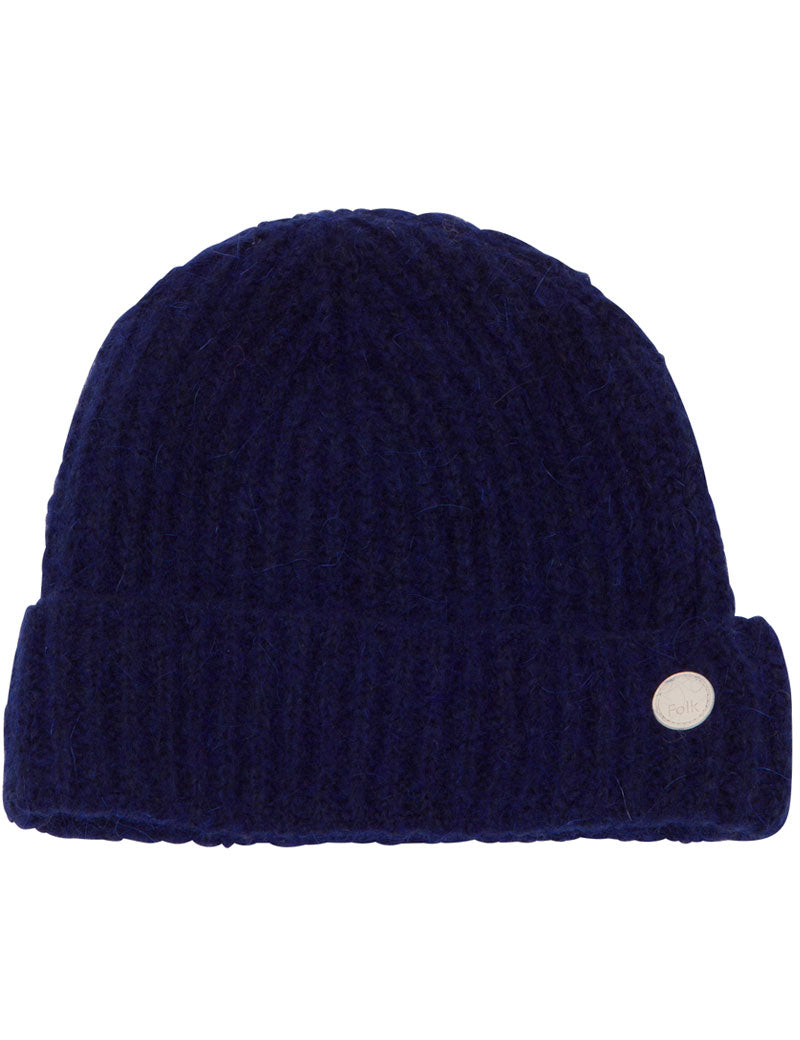 Folk Mohair Rib Beanie Mid Navy