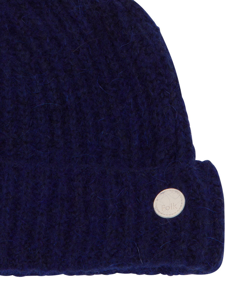 Folk Mohair Rib Beanie Mid Navy