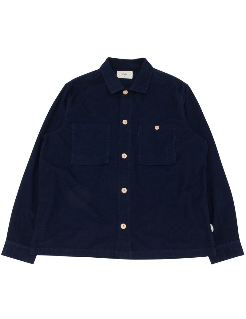 Folk Patch Overshirt Indigo Blue Microcheck Cord