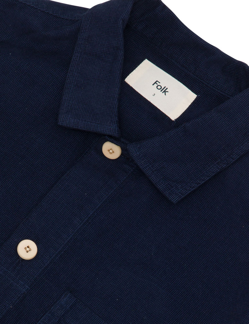 Folk Patch Overshirt Indigo Blue Microcheck Cord