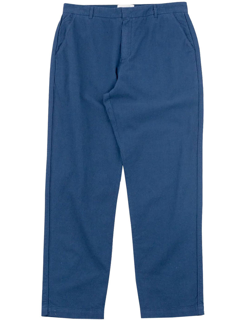 Folk Fixed Waistband Cotton Linen Trouser Soft Navy