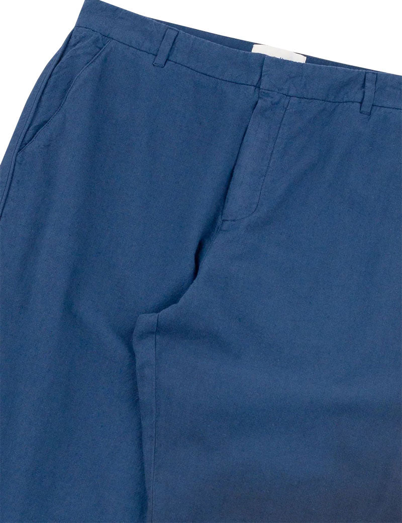 Folk Fixed Waistband Cotton Linen Trouser Soft Navy